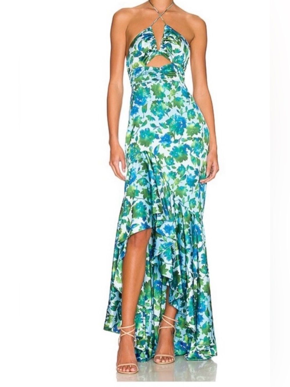 AmurโEdie Floral Halter gown Cerulean Size 6 NWT